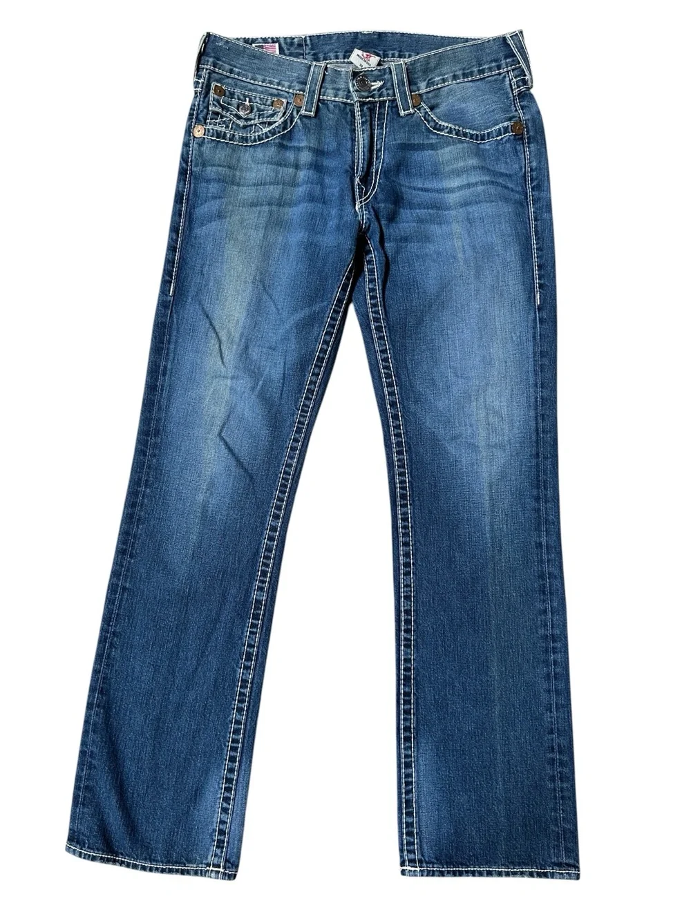 Vintage Y2K True Religion Ricky Super T White Contrast Stitch  Jeans 33